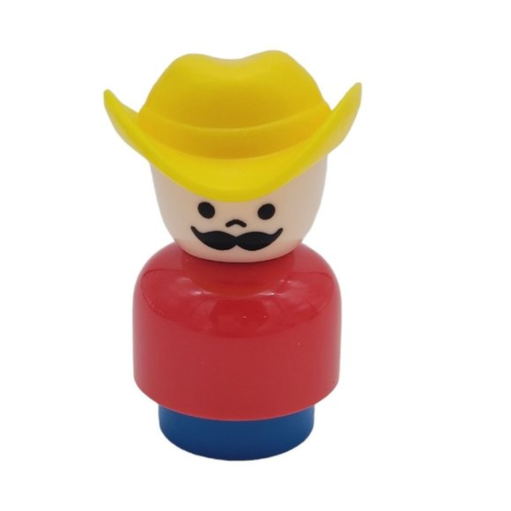 1990 Fisher‎ Price Little People Cowboy Mustache Yellow Hat Red LG Size Toy